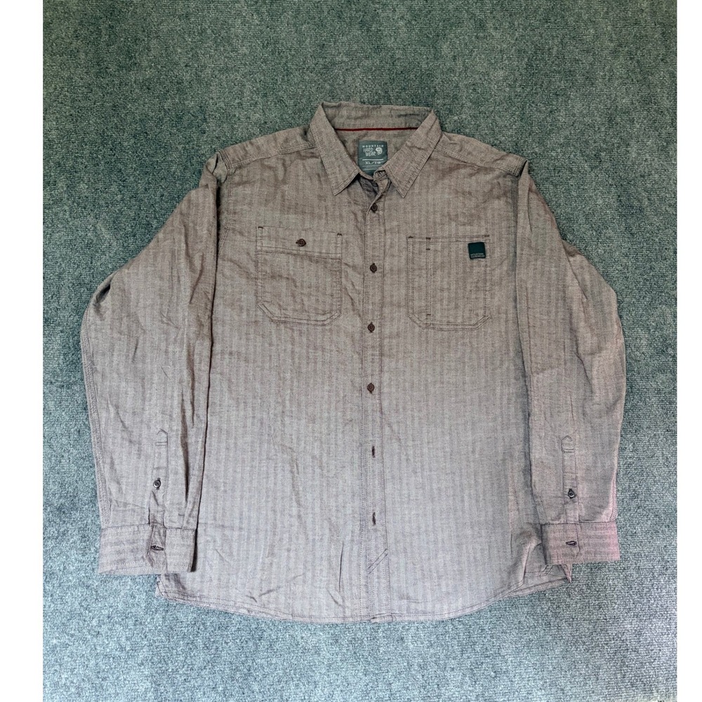 Mountain Hardwear Mens XL Long Sleeve Herringbone Button Down Shirt Purple Grey‎